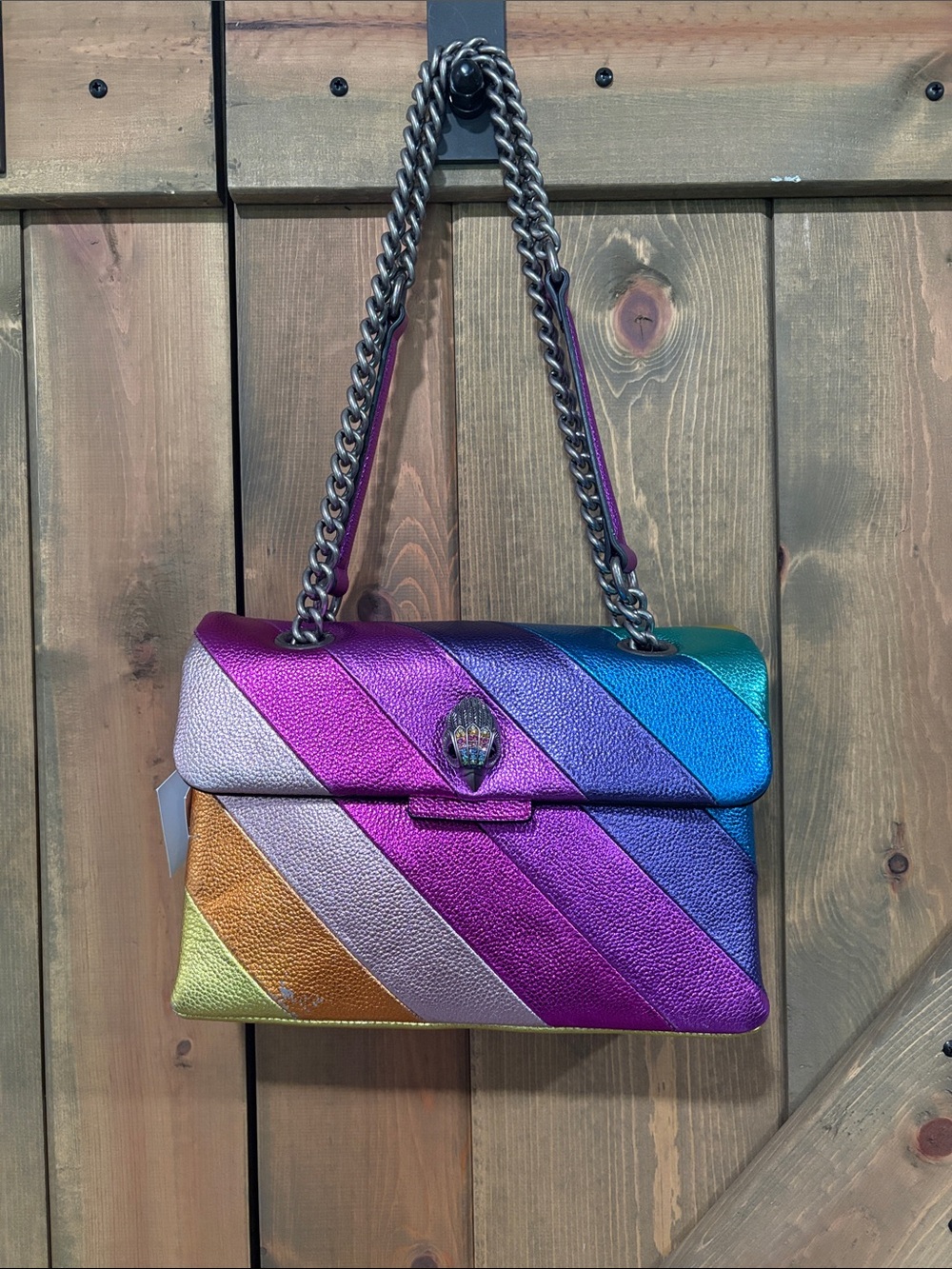 Kurt Geiger London Metallic Multi-Color Chevron Shoulder Bag - Chain Strap